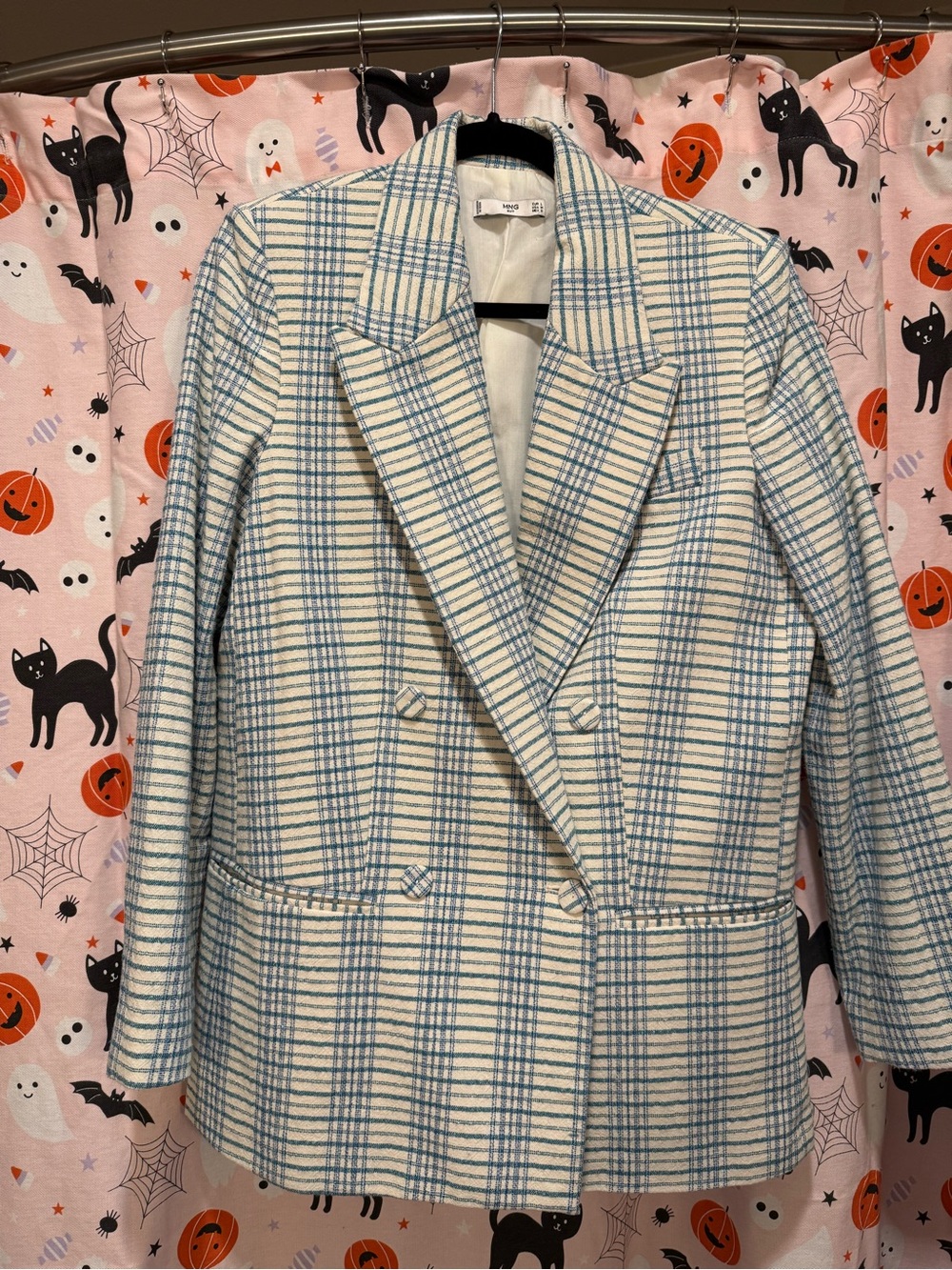 MNG Double-Breasted Women's Blazer Jacket - Blue & Cream (L)